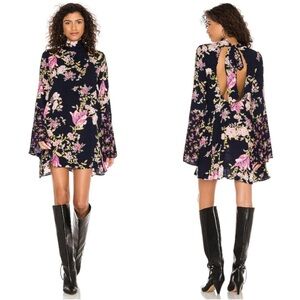 Free People Tate Tunic Top Size XS Mock Neck Midnight Floral Combo, Mini Dress